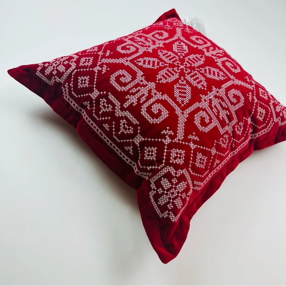 North Spruce Lane Red Velvet Embroidered Christmas Pillow